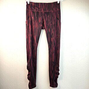 Lululemon Leggings Sz 6 Red Black Stretchy Hi Rise Athletic Workout Pull On Pant